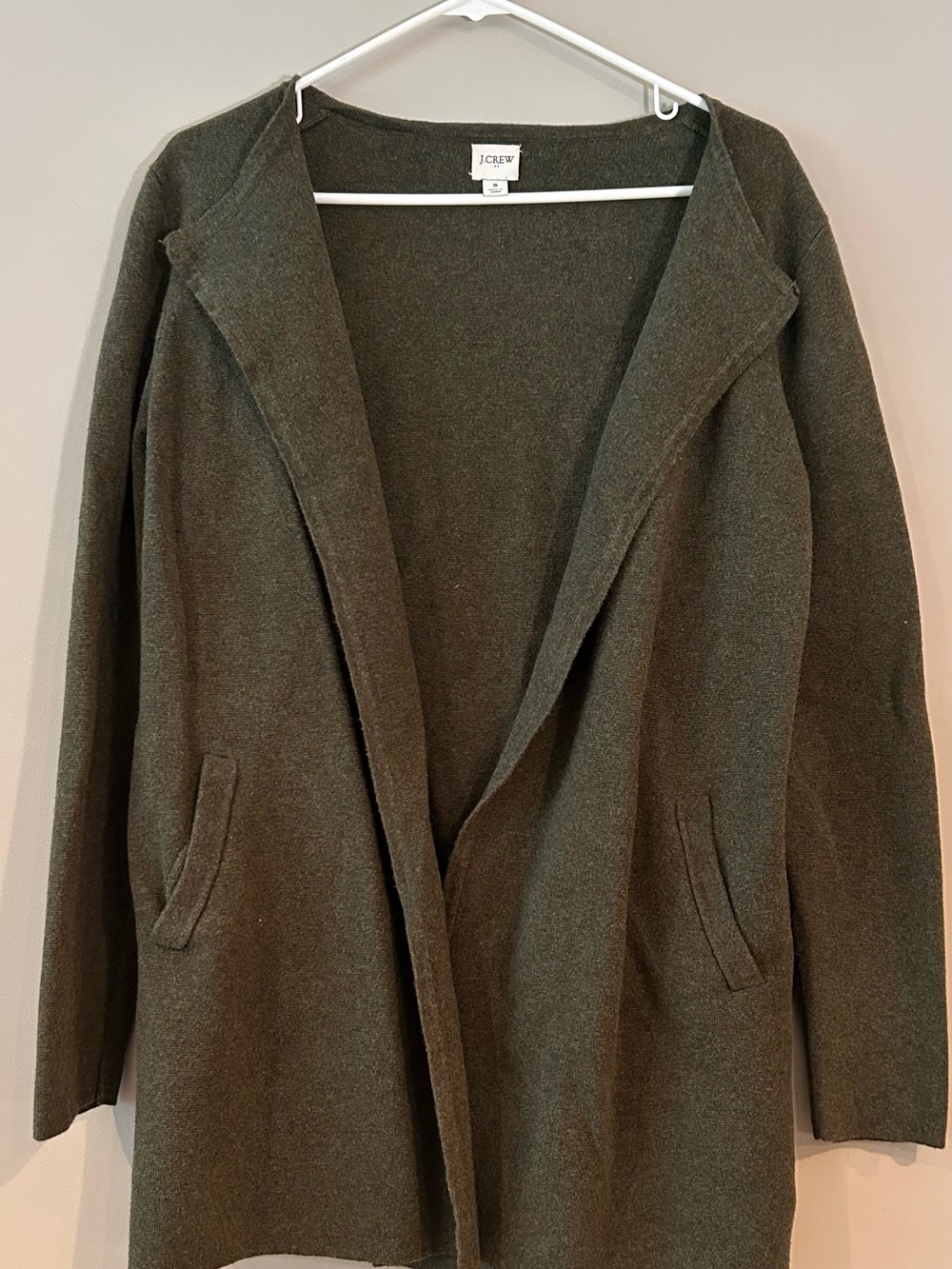 J. Crew Olive Green Open-Front Hoodie Cardigan